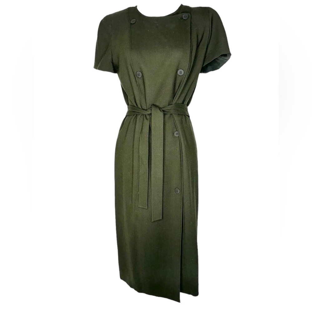 Max Mara Double Breasted Wool Dress Olive Green Size 12